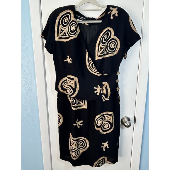 Vintage Donna Morgan Dress Size 12 Faux Wrap Tribal Hearts Boho Whimsigoth - Picture 1 of 6